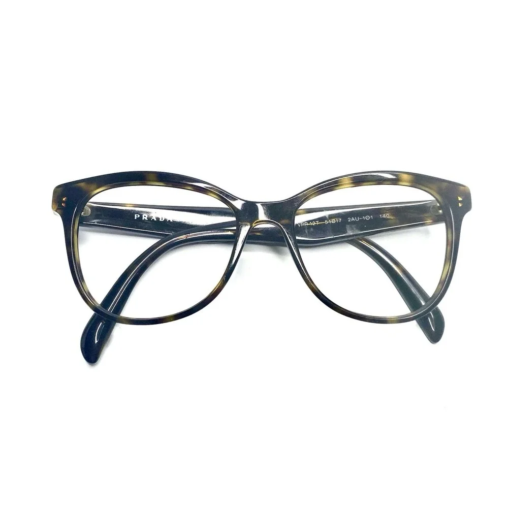 Prada Brown Brown Tortoise Cat Eye Glasses Italy Gold Accent VPR12T 51 17 140